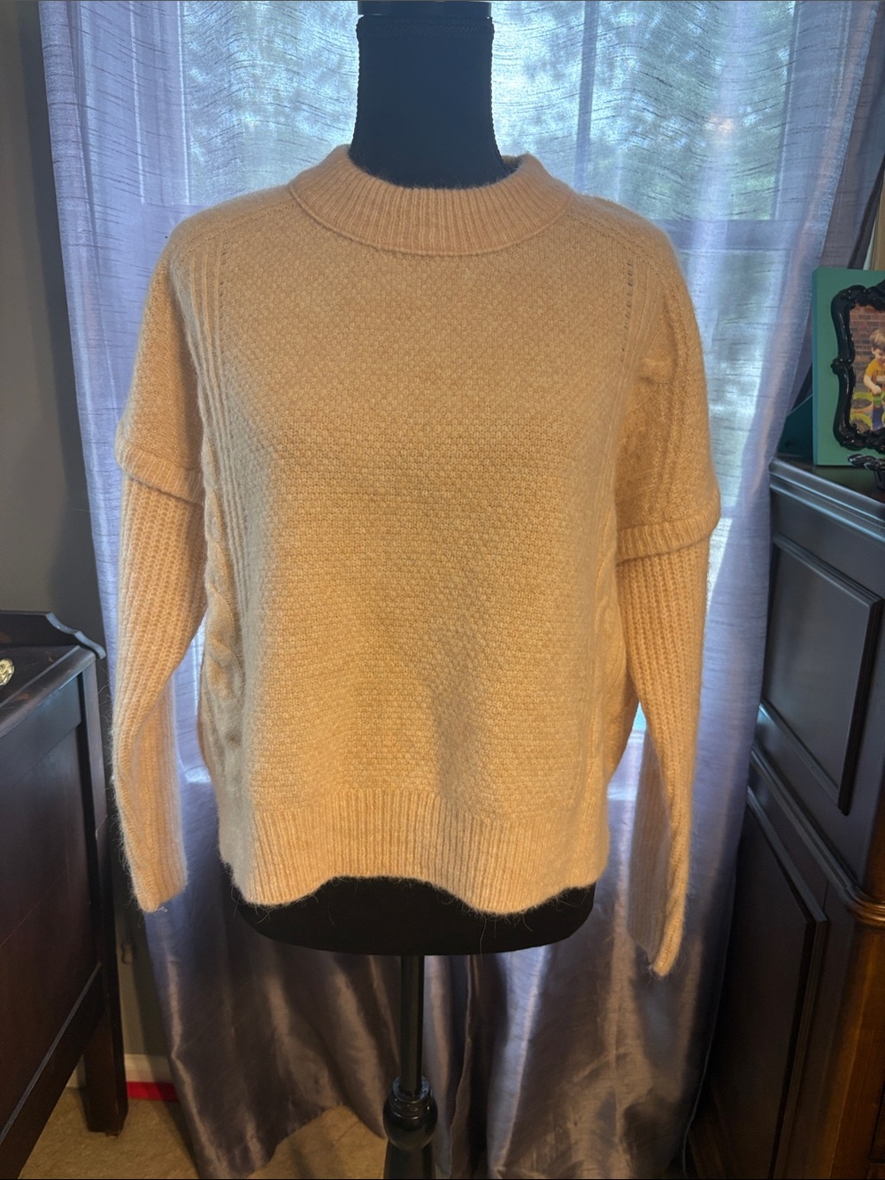 Madewell Cream Scoop-Neck Knit cable Sweater wool blend NWOT